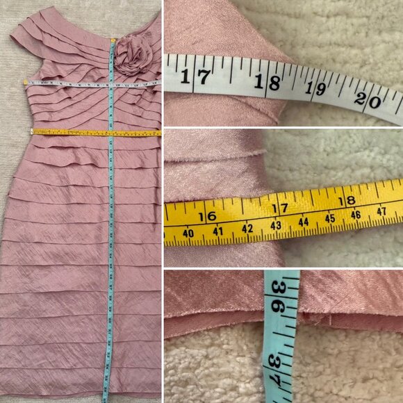 London Times Blush Pink Layered Dress Size 16 with Rosette Detail - Picture 7 of 10